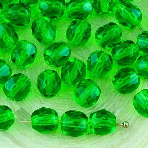 40pcs crystal light chrysolite vert clair ronde à facettes feu poli entretoise de verre tchèque perl sku-33287