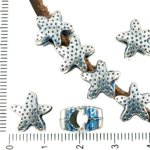 6pcs antique ton argent bleu patine laver de grandes trou européen de pandora style star des étoiles sku-36149