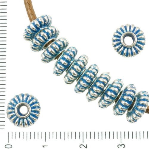 12pcs antique ton argent bleu patine laver de grandes trou entretoise rondelle plate ronde perles de sku-36179