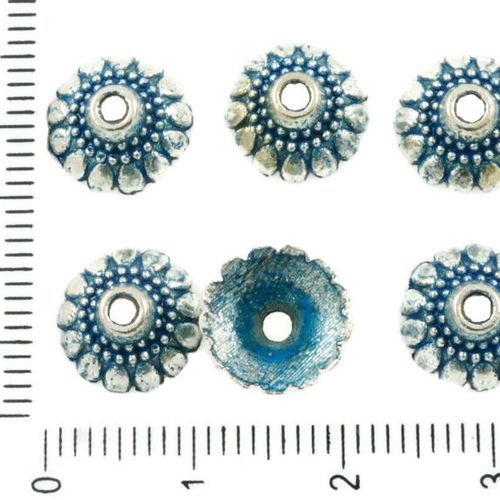 24pcs antique ton argent bleu patine laver grosse perle pompon bouchon de fleur de bali tchèque méta sku-36479