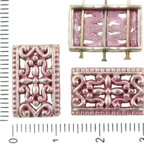 8pcs antique ton argent rose patine laver rectangle creux de la fleur curseur de la barre d'espaceme sku-37001