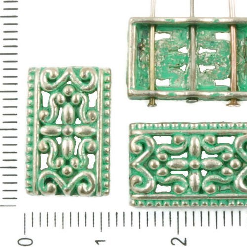 8pcs antique ton argent turquoise patine verte laver rectangle creux de la fleur curseur de la barre sku-37004