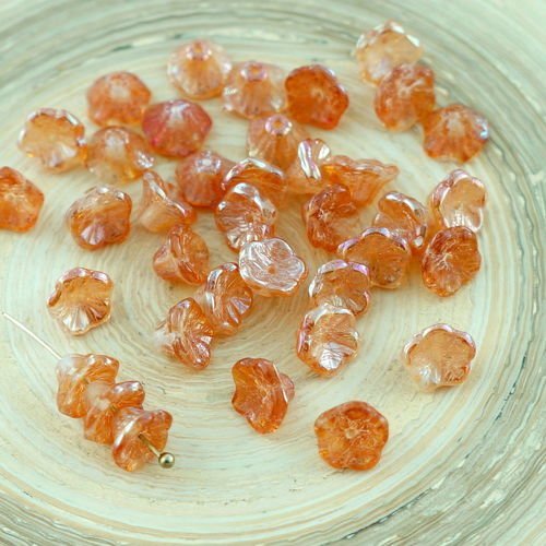 40pcs cristal abricot orange demi verre tchèque bell fleur de perle de bouchons 7mm x 5mm sku-28899