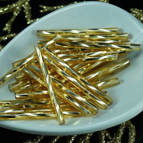 50pcs x 30mm extra long de lumière d'or d'argent bordée enrouler autour du verre tchèque perles de b sku-21273