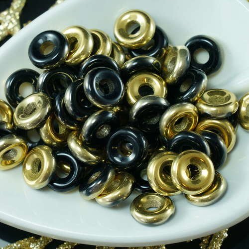 40pcs or noir de la moitié tchèque verre plat anneau de perles en forme de o grand trou de beigne 8m sku-21625