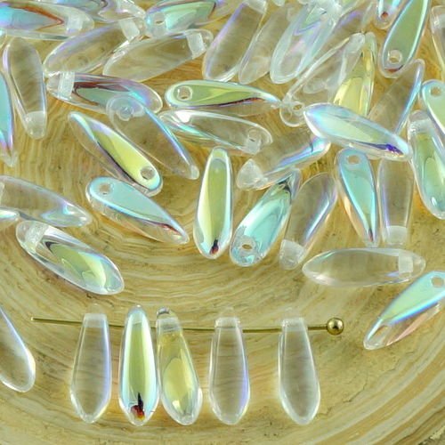 50pcs crystal ab petit verre tchèque poignard perles feuille de pétales de 11 mm x 3mm sku-31301
