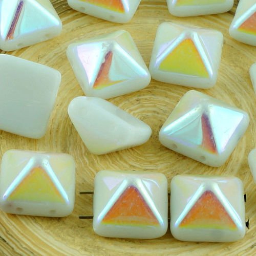 8pcs albâtre blanc ab demi-carré pyramide goujon 2 deux trou de verre tchèque perles 12mm x sku-31360