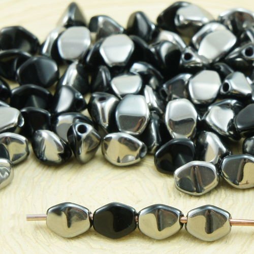 60pcs jet noir metallic dark silver demi-pincée bicone à facettes entretoise tchèque perles de verre sku-32059