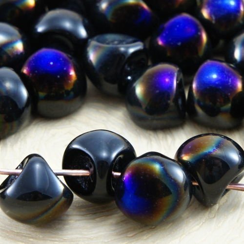 12pcs métallique azur bleu noir demi-gros champignon bouton de verre tchèque perles de 9mm x 8mm sku-32141