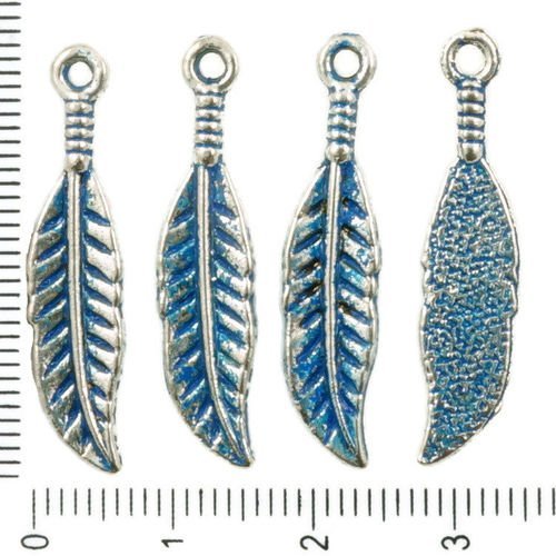 14pcs antique ton argent bleu patine laver les plumes d'oiseaux pendentifs charms tchèque métal conc sku-37134