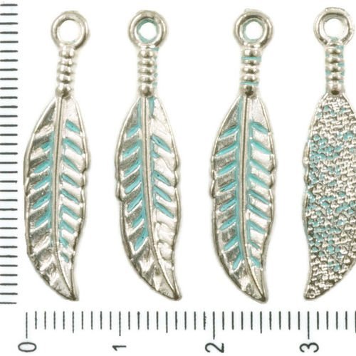 14pcs antique ton argent bleu turquoise patine laver les plumes d'oiseaux pendentifs charms tchèque  sku-37137