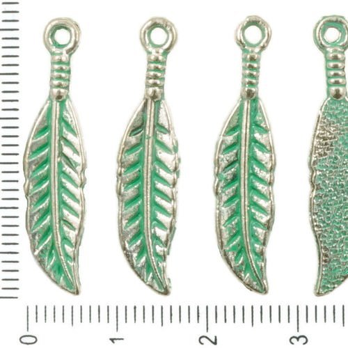 14pcs antique ton argent turquoise patine verte laver les plumes d'oiseaux pendentifs charms tchèque sku-37138