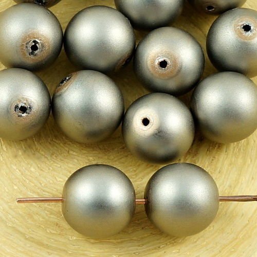 8pcs perle d'argent marron imitation mat ronde pressée druk de grands tchèque perles de verre de 10m sku-35656