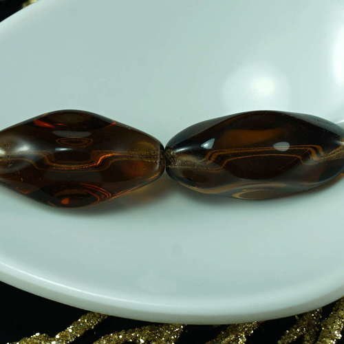 Grand brun clair premium verre tchèque agité sculpté tube de perles de 23mm x 9mm 8pcs sku-21362