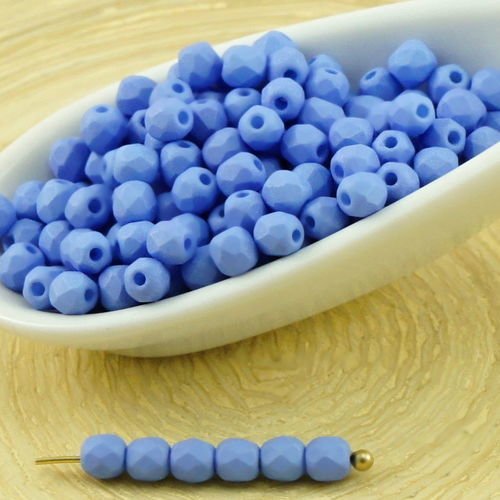 100pcs saphir bleu en soie matte ronde à facettes feu poli verre tchèque perles de petit écarteur 3m sku-31844