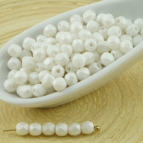 100pcs blanc soie mat ronde à facettes feu poli verre tchèque perles de petit écarteur 3mm sku-31853