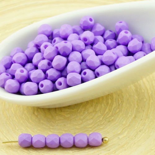100pcs pourpre violet améthyste en soie matte ronde à facettes feu poli verre tchèque perles de peti sku-31855