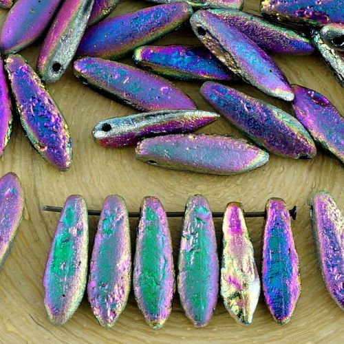 14 pièces métallique dichroïque vitrail violet bleu turquoise vert rugueux rustique gravé givré tchè sku-35347
