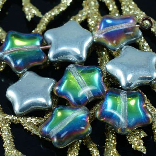 Crystal dichroïque vitrail argent métallique demi-verre tchèque star perles 12mm 12pcs sku-25828