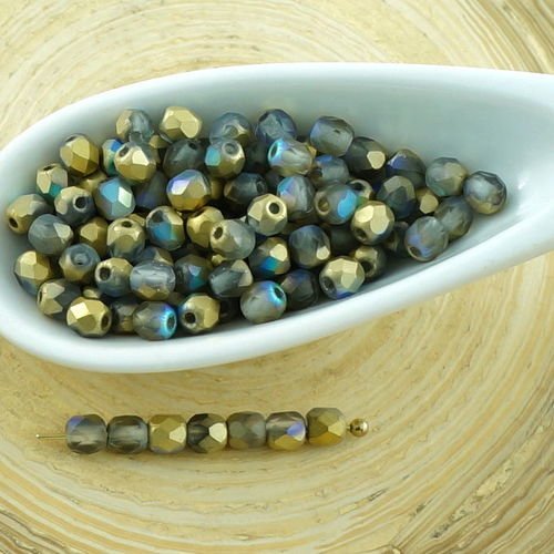 100pcs mat d'or arc-en-ciel ronde verre tchèque perles à facettes feu poli petit écarteur 3mm sku-30271