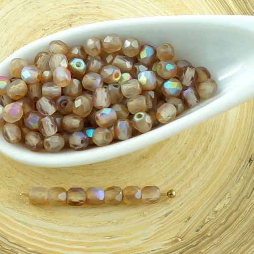 100pcs mat brun arc-en-ciel ronde verre tchèque perles à facettes feu poli petit écarteur 3mm sku-30272