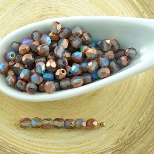 100pcs matte de cuivre arc-en-ciel ronde verre tchèque perles à facettes feu poli petit écarteur 3mm sku-30274