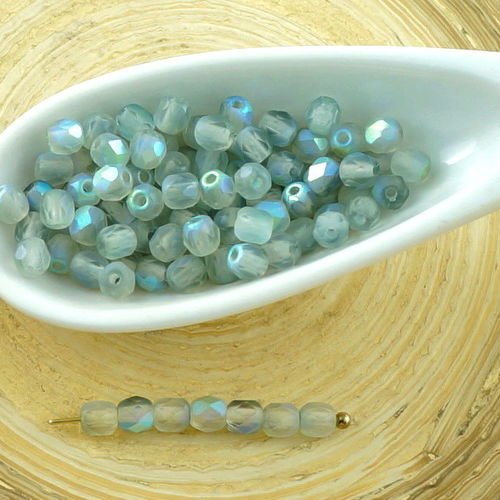 100pcs mat bleu arc-en-ciel ronde verre tchèque perles à facettes feu poli petit écarteur 3mm sku-30275