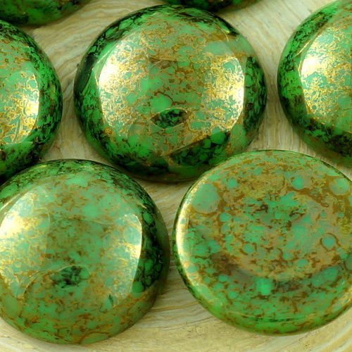 Vente 2pcs picasso en terre cuite bronze rond vert en forme de dôme tchèque en verre cabochon 18 mm sku-30580