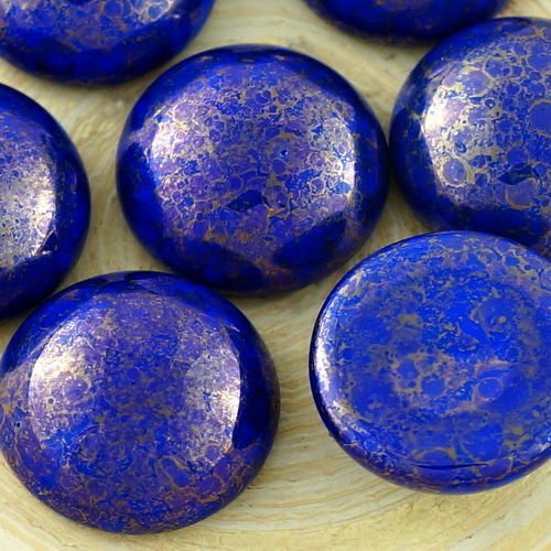 2pcs picasso en terre cuite bronze saphir bleu rond en verre tchèque en forme de dôme cabochon 18 mm sku-30583