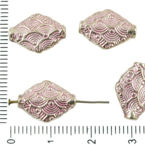 8pcs antique ton argent valentine rose patine de lavage à plat losange tube marins de bali perles tc sku-36783