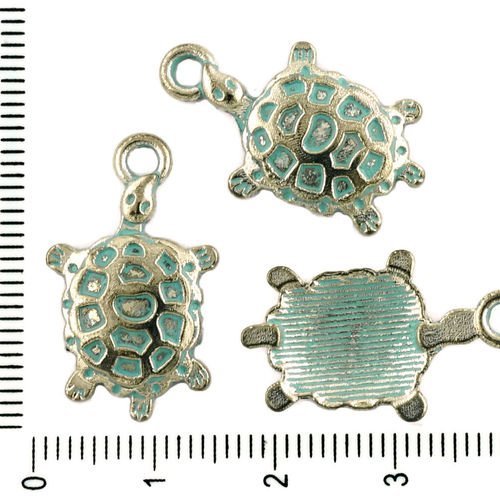 8pcs tchèque bleu turquoise patine antique ton argent tortue animal charmes métal conclusions 14mm x sku-33922