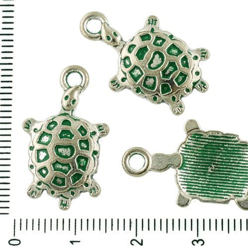8pcs tchèque vert turquoise patine antique ton argent tortue animal charmes métal conclusions 14mm x sku-33990