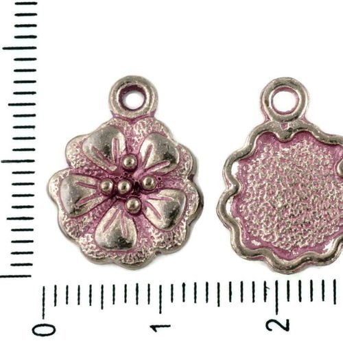 8pcs tchèque valentine rose patine antique ton argent rond fleur charmes floral pendentifs en métal  sku-34093