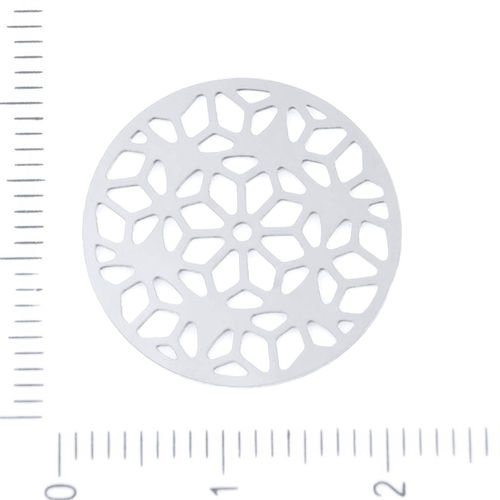 4pcs argent hypoallergénique en acier inoxydable de pièce de monnaie de fleur mandala en filigrane l sku-38817