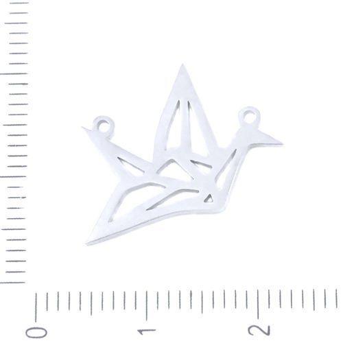 4pcs argent hypoallergénique en acier inoxydable oiseau en origami grue laser cut flat deux 2 dans l sku-38828