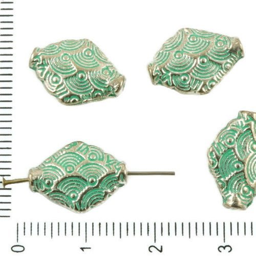 8pcs antique ton argent turquoise vert patine de lavage à plat losange tube marins de bali perles tc sku-36786