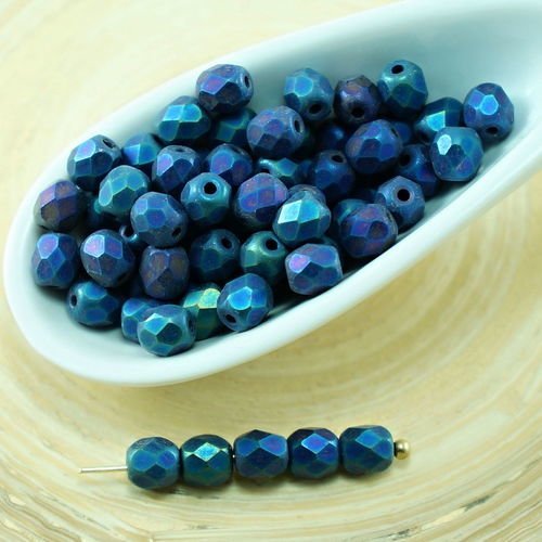 100pcs mat bleu arc-en-ciel de l'iris ronde à facettes feu poli verre tchèque perles de petite entre sku-27268