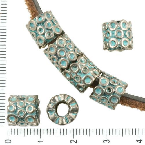 4pcs antique ton argent bleu turquoise patine laver de grandes trou européen de pandora style de col sku-36543