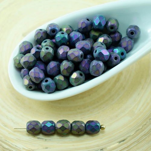 100pcs mat violet rainbow iris ronde à facettes feu poli verre tchèque perles de petite entretoise d sku-27267