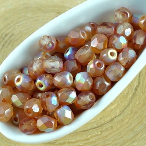 100pcs orange mat arc-en-ciel ronde à facettes feu poli entretoise tchèque perles de verre de 4mm sku-35694