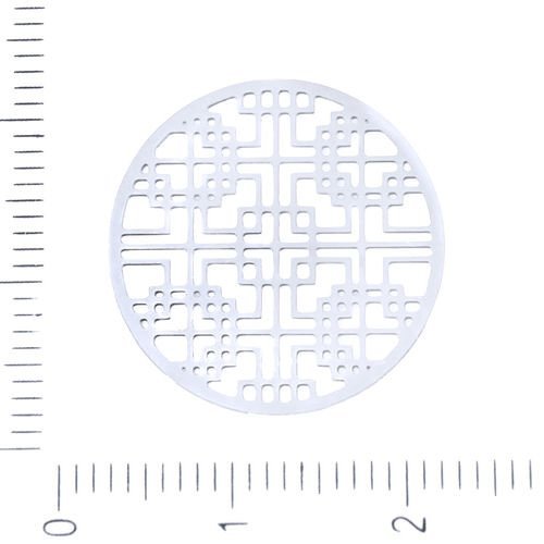 4pcs argent hypoallergénique rondes en acier inoxydable de la géométrie mandala en filigrane laser c sku-38821