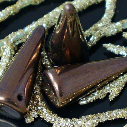 Grand jet de bronze lustre verre tchèque spike perles cône baisse épine 9mm x 21mm 6pcs sku-18925