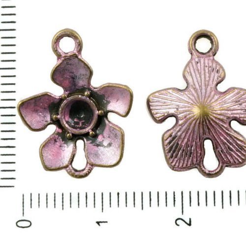 14pcs bronze antique ton rose patine de lavage de fleur d'hibiscus connecteurs 2 deux trous en pierr sku-36369