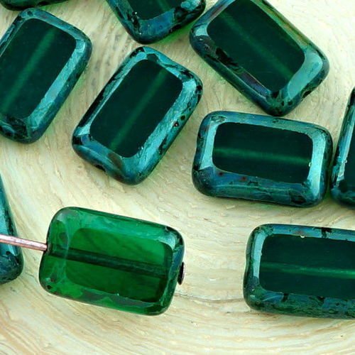 8pcs picasso brun cristal vert émeraude de taille de table rectangle plat verre tchèque perles de 8m sku-32462
