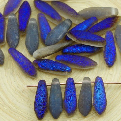 20pcs cristal azuro moitié bleu rugueux rustique gravé givré verre tchèque poignard perles feuille p sku-31532
