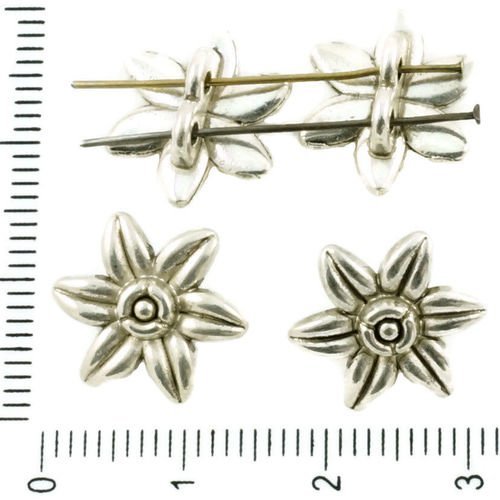10pcs antique ton argent fleur 2 trous des boutons de perles connecteurs curseurs tchèque métal conc sku-37330