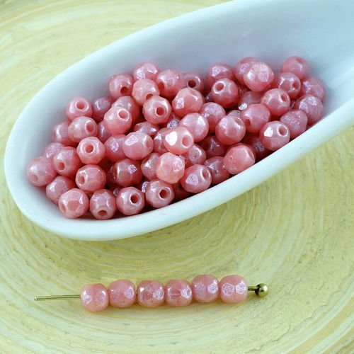 100pcs valentine rose lustre rond tchèque perles de verre à facettes feu poli petit écarteur 3mm sku-28706