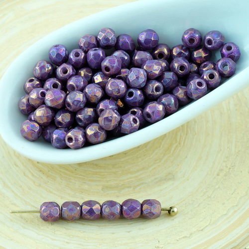 100pcs iris vega violet lustre rond tchèque perles de verre à facettes feu poli petit écarteur 3mm sku-28707