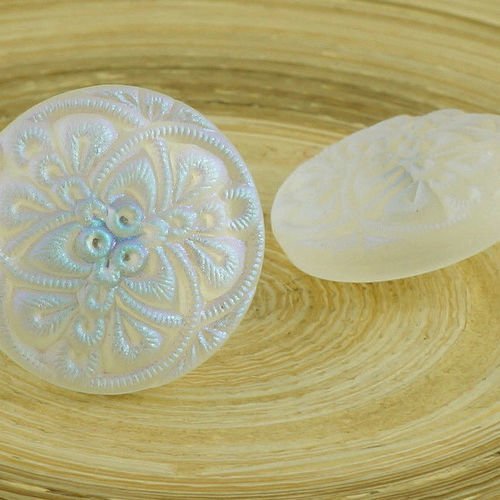 1pc matte crystal ab blanc givré oriental fleur à la main le verre tchèque bouton taille 10 22 5 mm sku-30838
