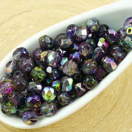 100pcs cristal magique métallisé violet vert pourpre demi-rond à facettes feu poli entretoise tchèqu sku-35671